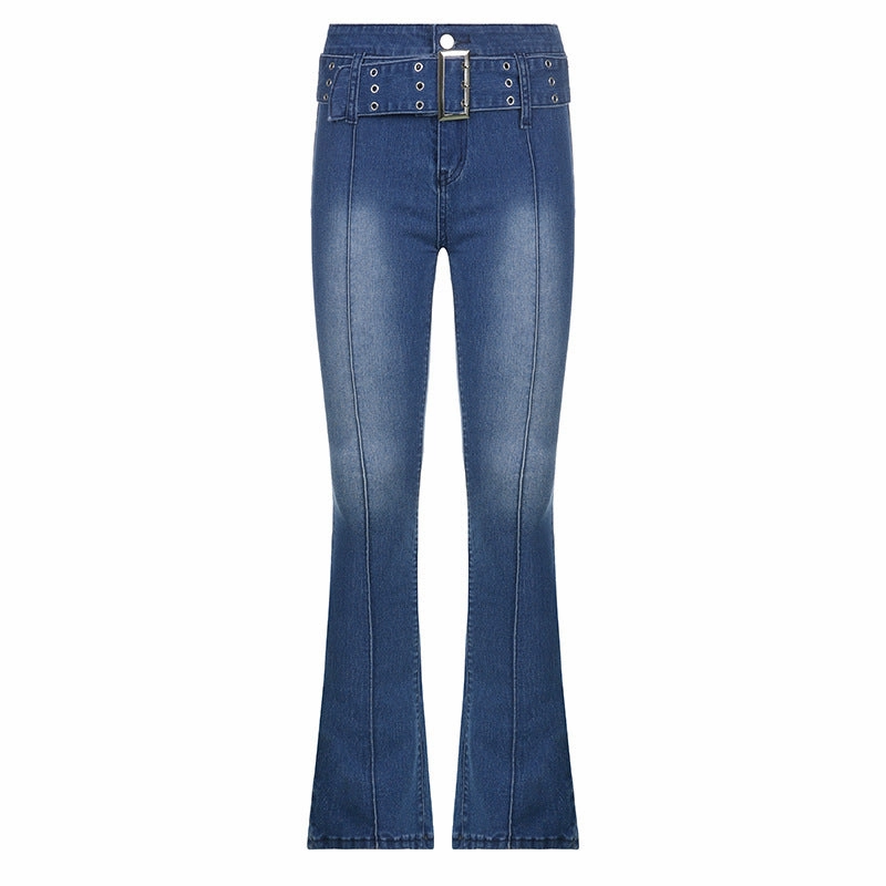 Routine Wear Daily Favorite Retro Distressed Hot Girl Washed Belt Slimming Jeans