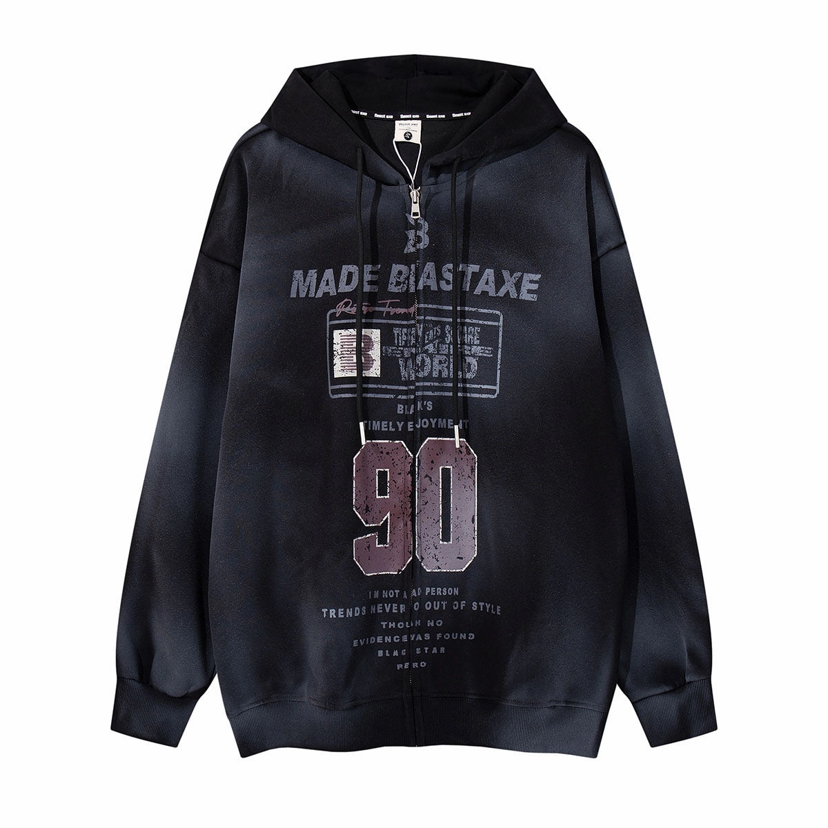 packable Layered Look Retro Hooded Sweater Distressed Tie-dyed Digital Printed Cardigan