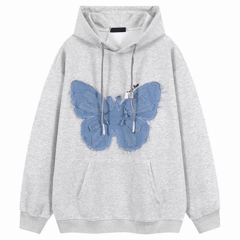 Retro Patch Denim Butterfly Flower Hooded Sweatshirt product cost effectiveness