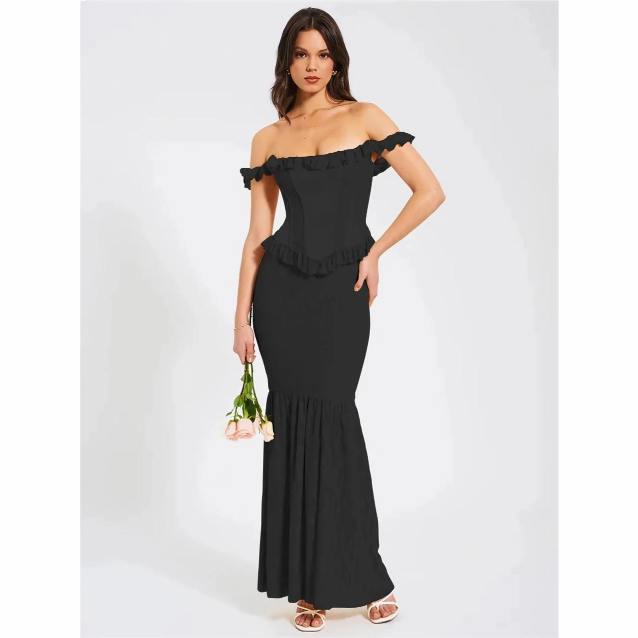 Yellow Satin Off-Shoulder Lace Corset Maxi Dress ?C Elegant Backless Bodycon Gown for Party Tree Arch