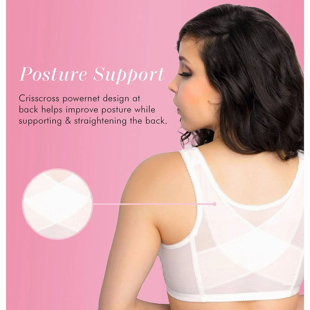 Light Fit Women's Lace Wireless Back & Posture Support Bra with Front Closure 5100565