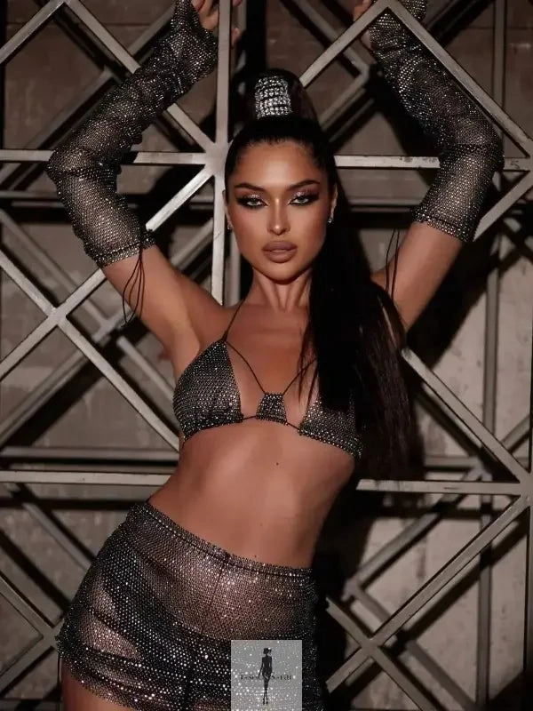 Rhinestone Women Top with Mini Skirt and Arm Cuff Seaside Vibes Seaside Vacation