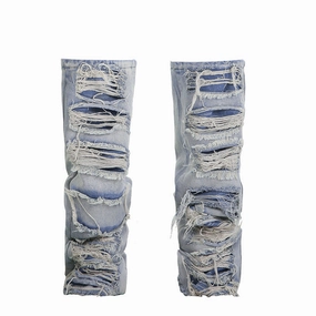 Loose High Quality Morning Stroll Street Fashion Breathable Ripped Design Sense Outdoor All-matching Personality Denim Leg Warmer Female
