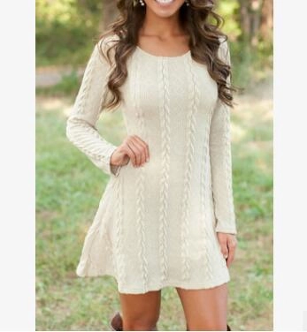 Women Causal  Short Sweater Dress Female Autumn Winter White Long Sleeve Loose knitted Sweaters Dresses ReflectiveTrimDetails