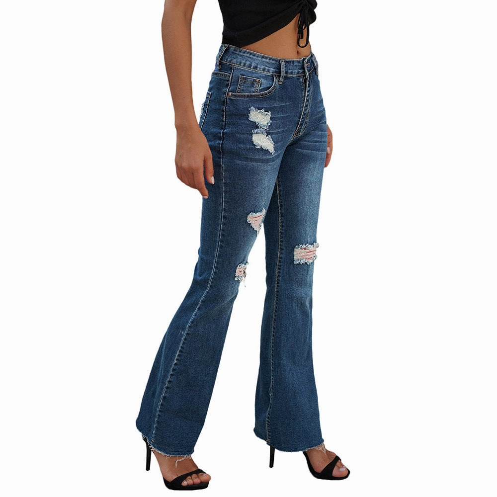 Women's High Waist Slim Jeans Washed And Frayed Wide Leg Pants Trousers Active Outfit