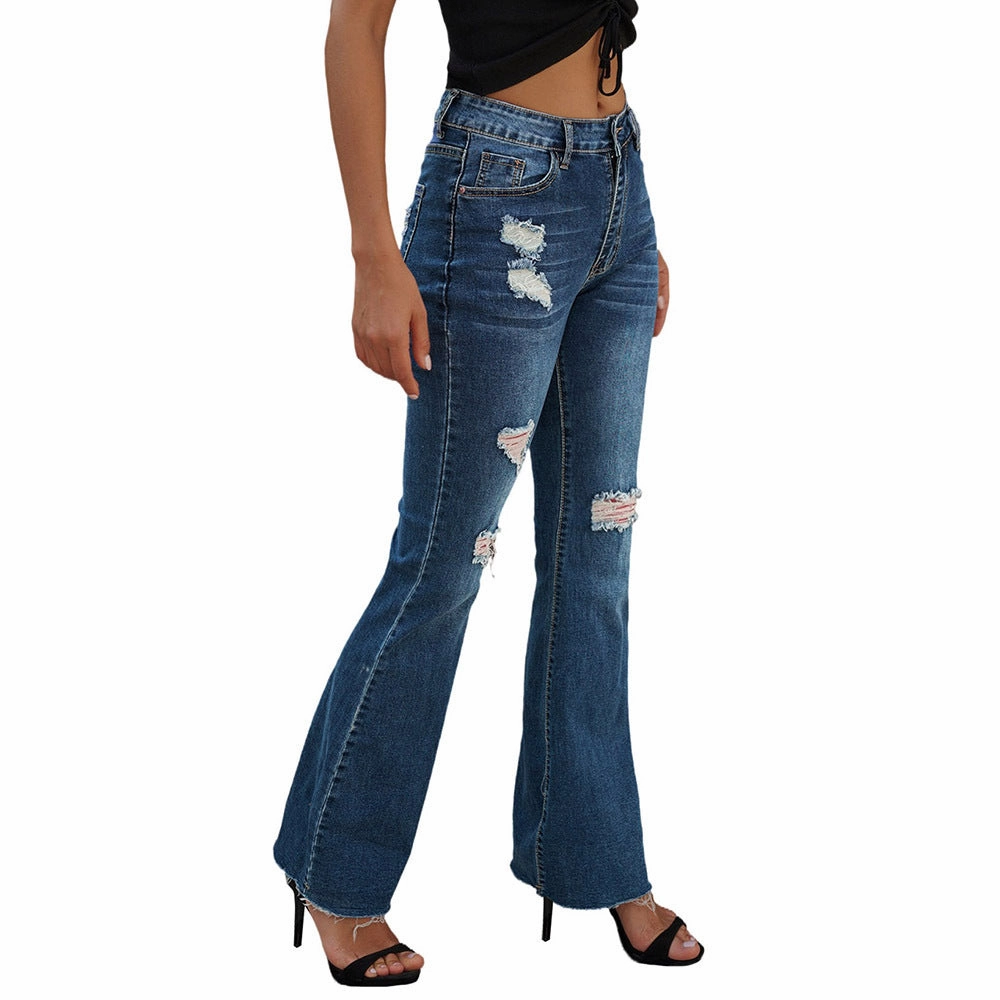 Anti Sagging Technology Women's High Waist Slim Jeans Washed And Frayed Wide Leg Pants Trousers