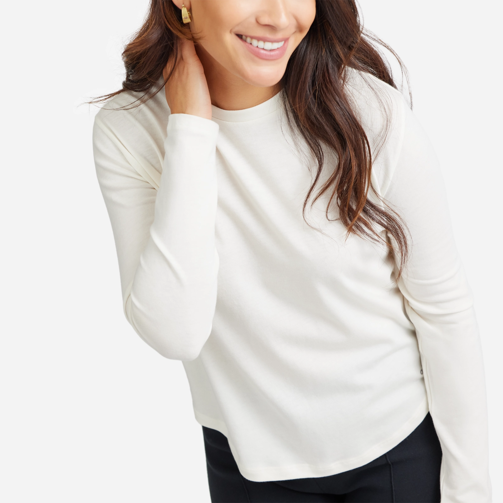 Relaxed Style Women's Soft Merino Long Sleeve Tee - Natural White