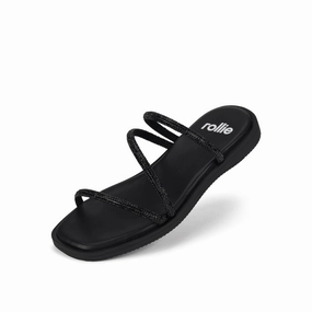 Walking Sandals Multi Strap Sandal Slide Black Rhinestone