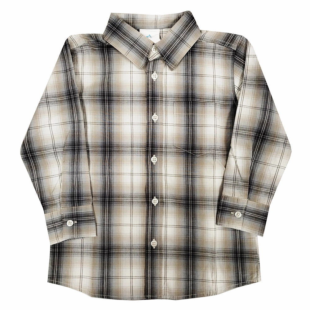Trendy Trousers Relaxing Design Boys' Long-Sleeve Gray & Earth Tone Plaid Shirt 3305 2305