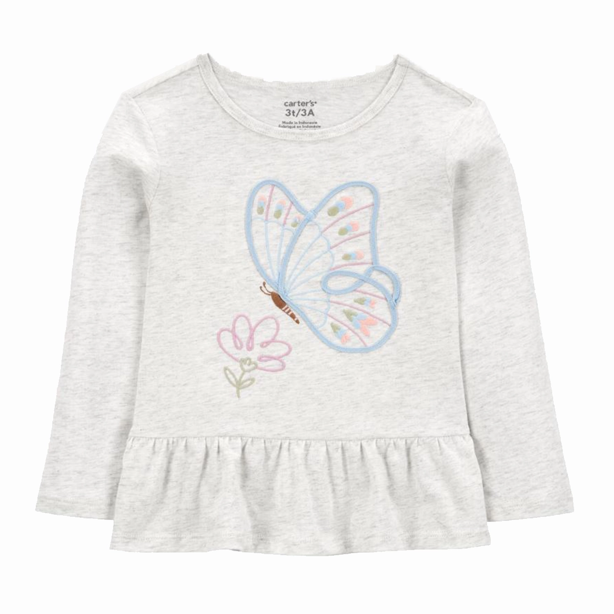 Fairy Mood Stylish Layer Toddler Girls' Butterfly Jersey Long-Sleeve Peplum Top - Grey 2S013010