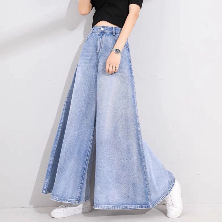 Drop Wide Leg Jeans Skirt Women Stylish Vibrant Permanent Crease Retention