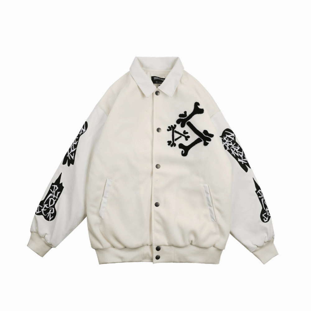music concert Shock Absorbent Padding Skeleton Embroidery Jacket Coat Loose Lapel Stitching Baseball Uniform
