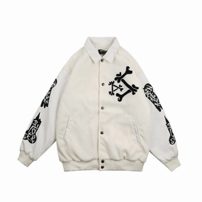 Skeleton Embroidery Jacket Coat Loose Lapel Stitching Baseball Uniform Courage Layer Comfort