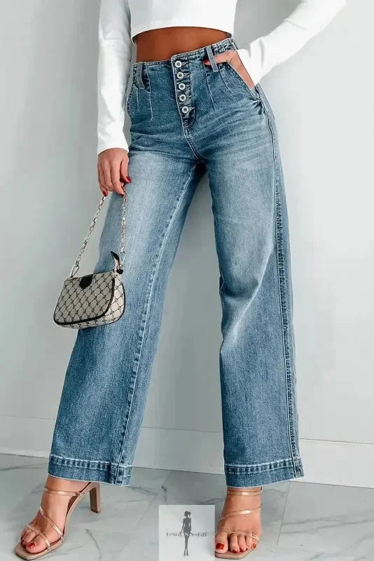 Sleek Silhouette Blue Straight Loose Women Jeans