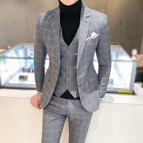 West Louis? Luxury Business Formal Plaid Slim Fit Suit Fashion Forward