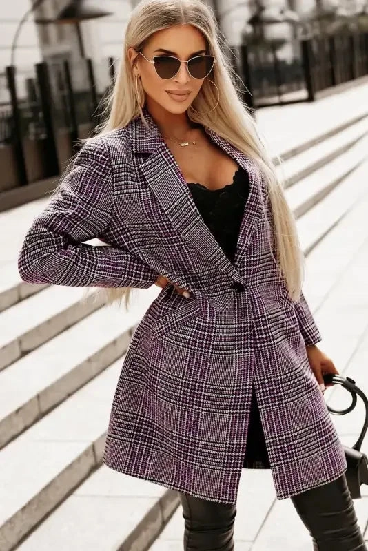 Pink Plaid Midi Coat Chill Weather Mild Day Outfit