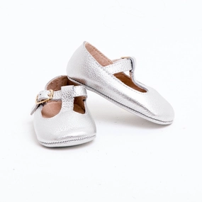 form z Paris Leather Baby T-Bar Shoes in Silver