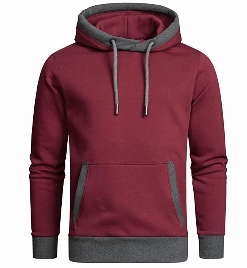 V neck Breathable Material Solid Color plus Fleece Hooded Sweater Loose Men'S Clothing