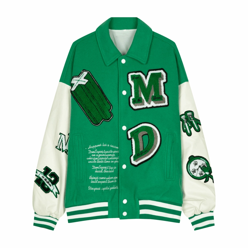 Contrasting Design Letter Embroidery Woolen Jacket Men product graduation pride Chill Layers