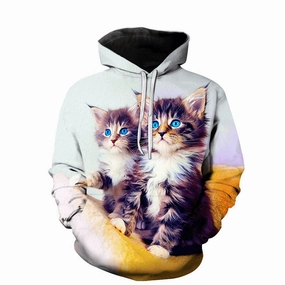 Easy Look Factory Wholesale Spring and Autumn Couples Wear Cute Cat 3D Digital Printing Loose Pullover Sweater Hoodie