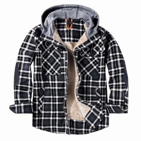 Timeless Fit Style Heat Sealed Seams West Louis? Winter Casual Plaid Hooded Velvet Jacket