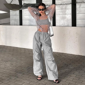 Chic Wear Outdoor Enthusiast Sunny Vibes Teen Outfit Solid Color Casual Slim-fit Commute Multi-pocket Cargo Pants Women