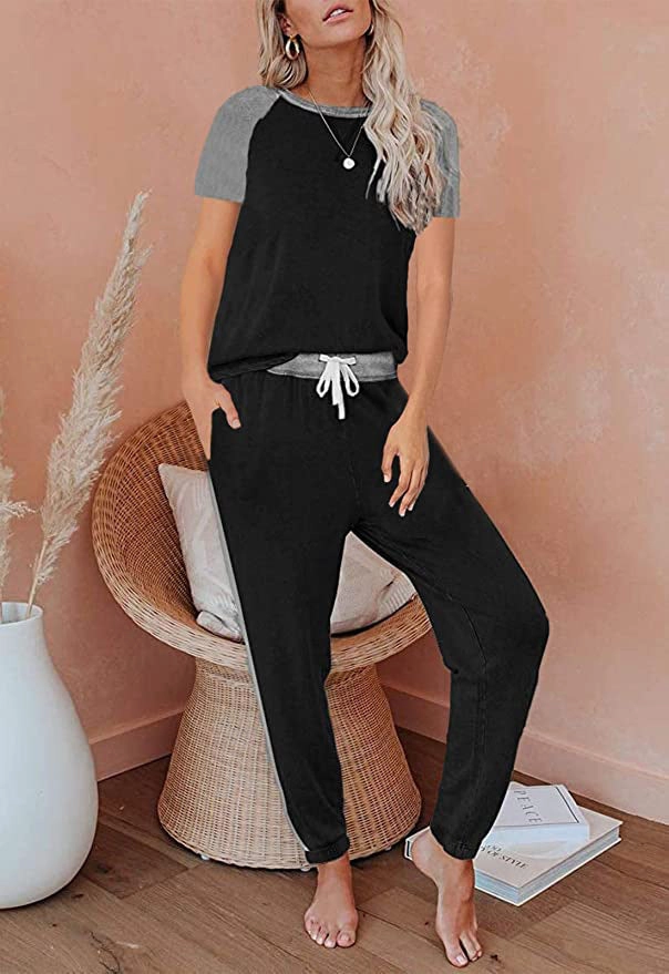 Solid Color Stitching Fashion Round Neck Short Sleeves Casual Suit Eco Unisex