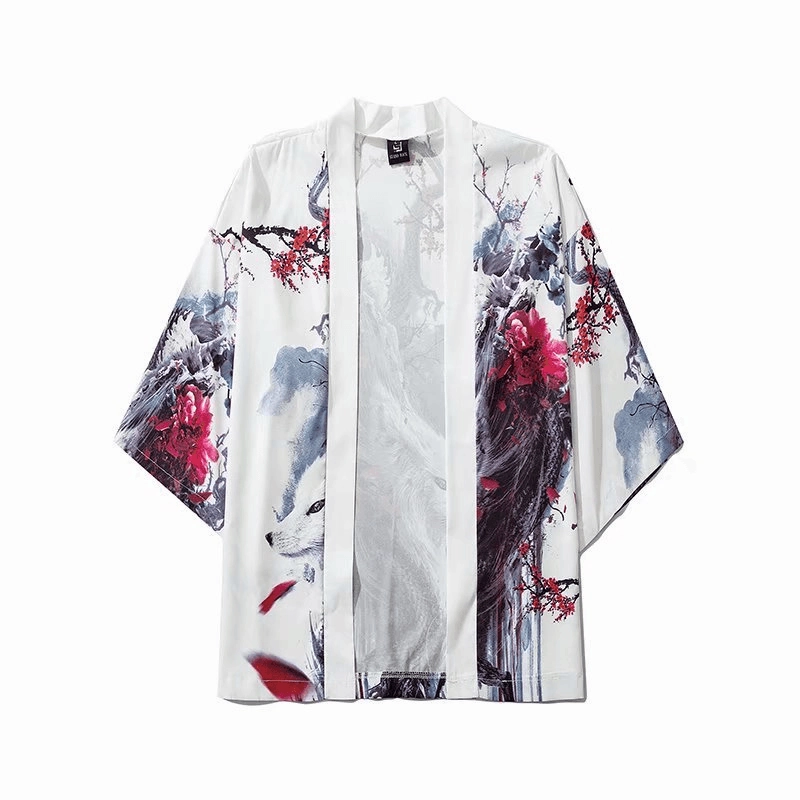 Source Japanese Ukiyo-E Road Robe Kimono Three-Quarter Sleeve Loose Unbuttoned Trendy Cloak Shirt Jacket product group cohesion