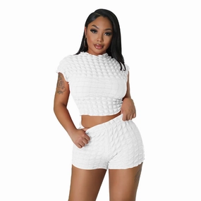 Women's Clothing Hot Sleeveless Midriff-baring Shorts Popcorn Bubble Two-piece Set Beach Dynamic