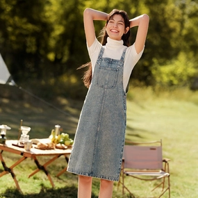 Spring Denim Suspender Retro Skirt Casual Yet Chic Polished Wardrobe