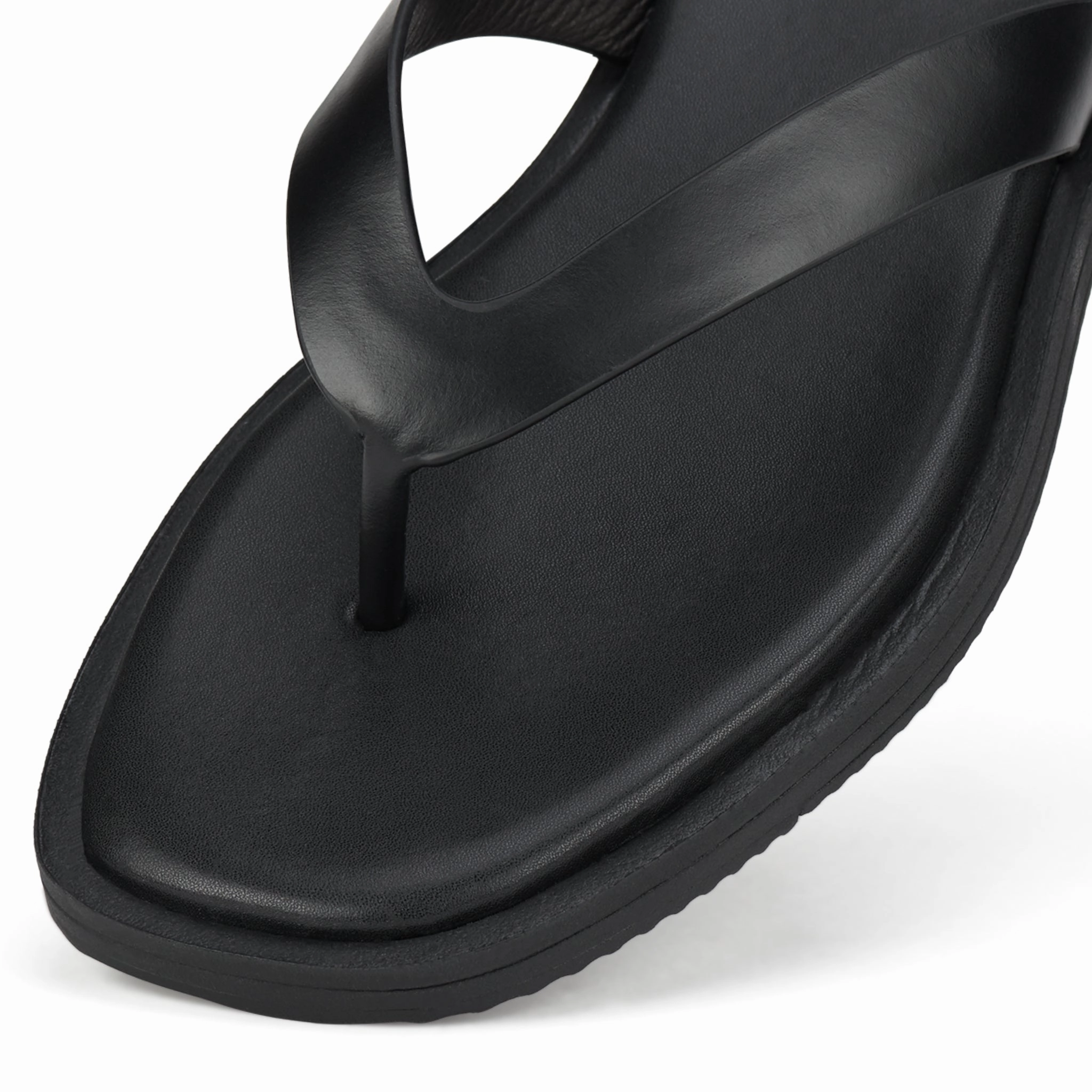 Sporty Casual Footwear Pressure Relief Square Toe Thong All Black