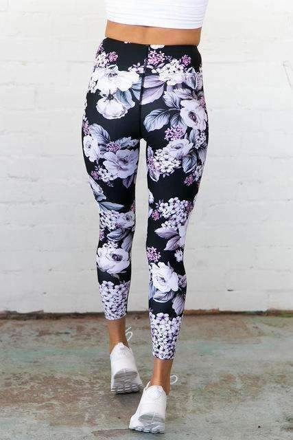Women's Sporty Floral Print Slim Fitness Leggings BodyMapped Ventilation Anti Odor Treatment
