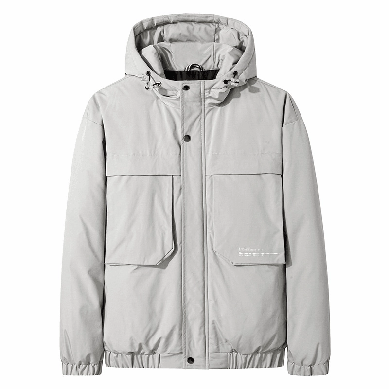 Slim Fit Cut Stand-Up Collar Three-Dimensional Patch Pocket Black Large Size Zipper Loose-Fitting Hood