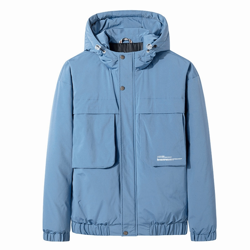 Stand-Up Collar Three-Dimensional Patch Pocket Black Large Size Zipper Loose-Fitting Hood Weather Resistant Coating