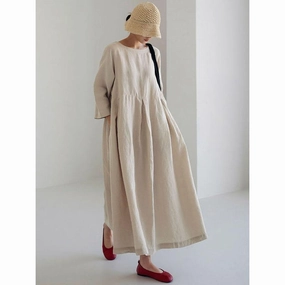 Belt Tie Women's Summer Cotton Linen Maxi Dress