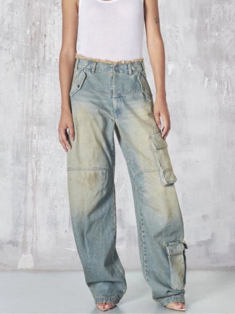 Breathable Brunch Outfit Street Pocket Jeans Women's High Street Retro Overalls