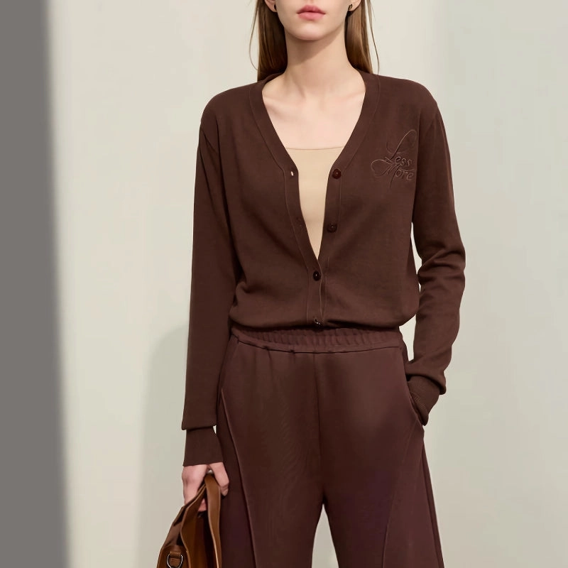 Autumn French V-Neck Embroidered Knit Cardigan PaddedInsulation