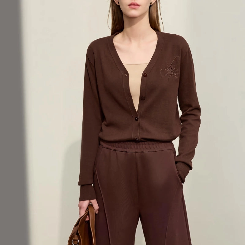 HighDensityFoam Autumn French V-Neck Embroidered Knit Cardigan