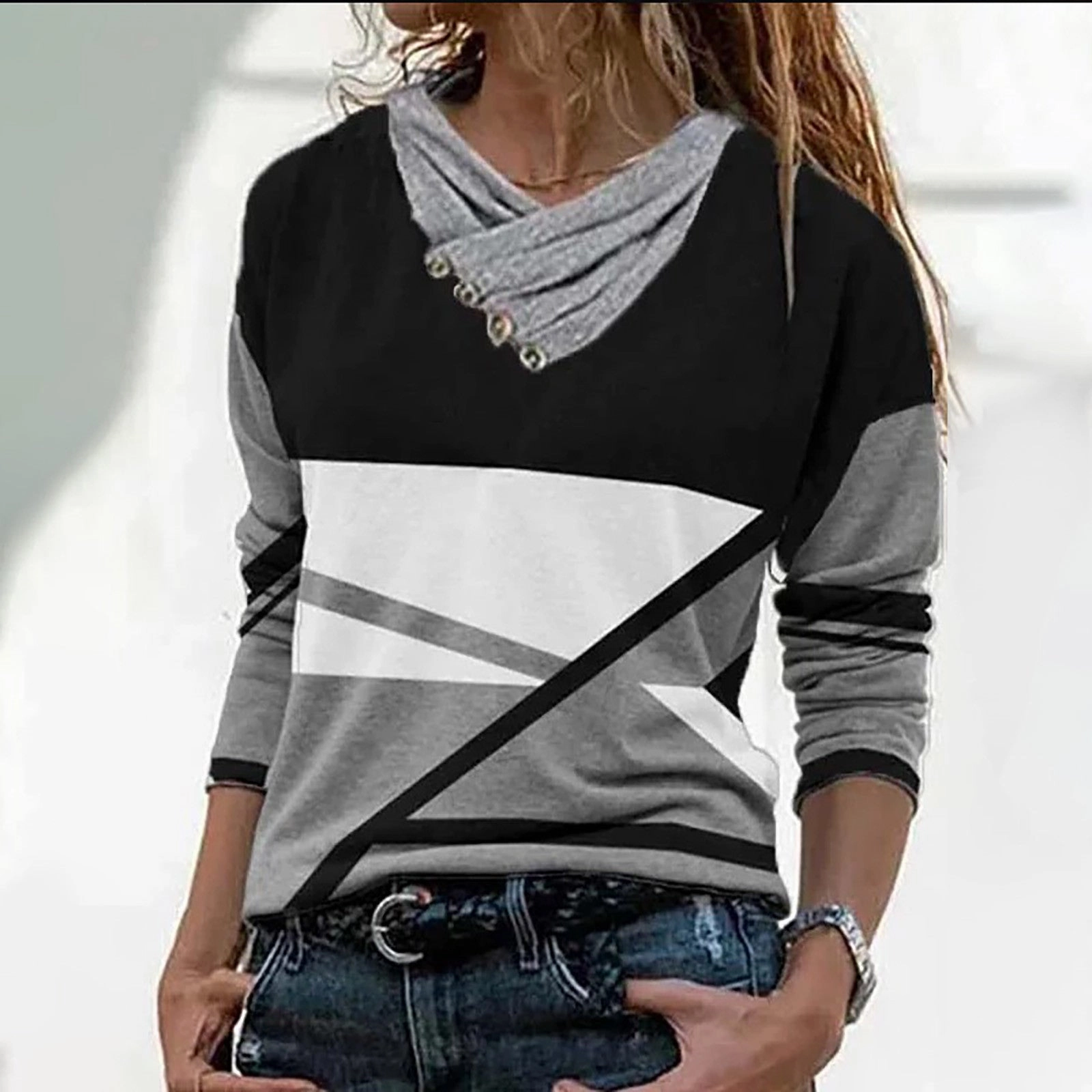 Core Active product team unity Stripe Positioning Print Button Discount V-Neck Pullover Fashion Autumn Winter Top