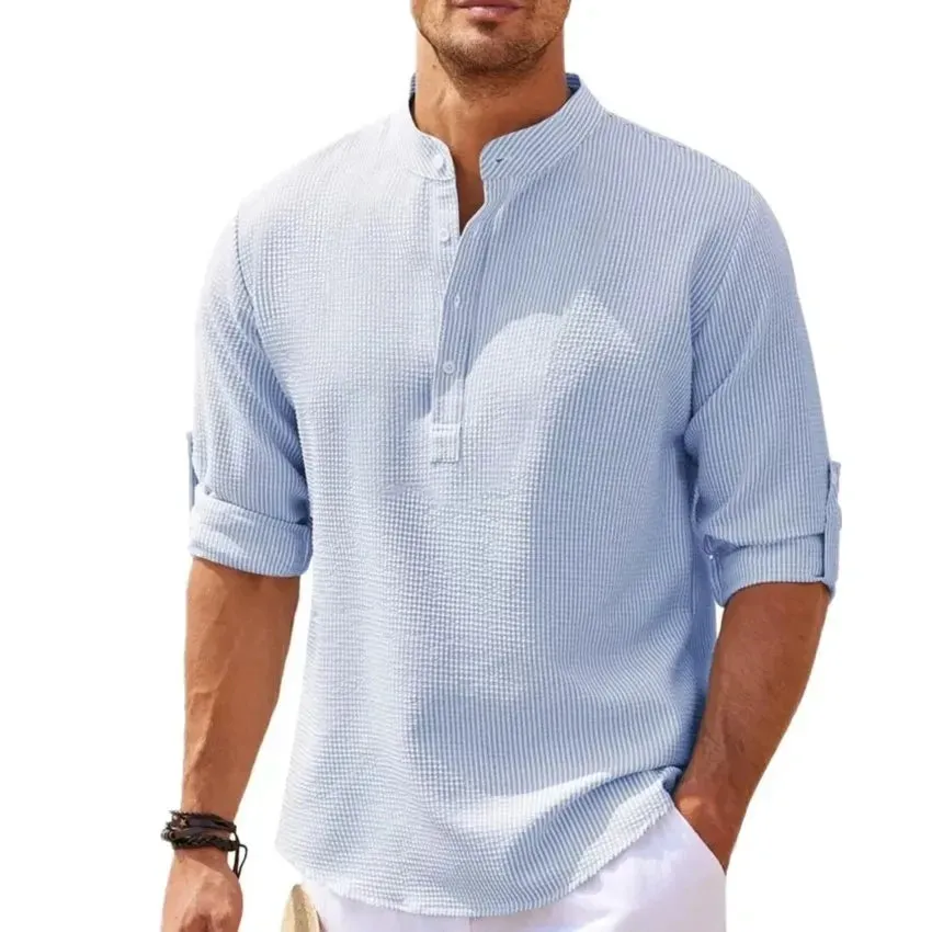 West Louis? Hot Linen Stand-Up Collar Casual Beach Shirt Comfy Layering