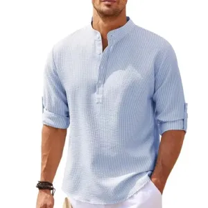 West Louis? Hot Linen Stand-Up Collar Casual Beach Shirt High-End Quality
