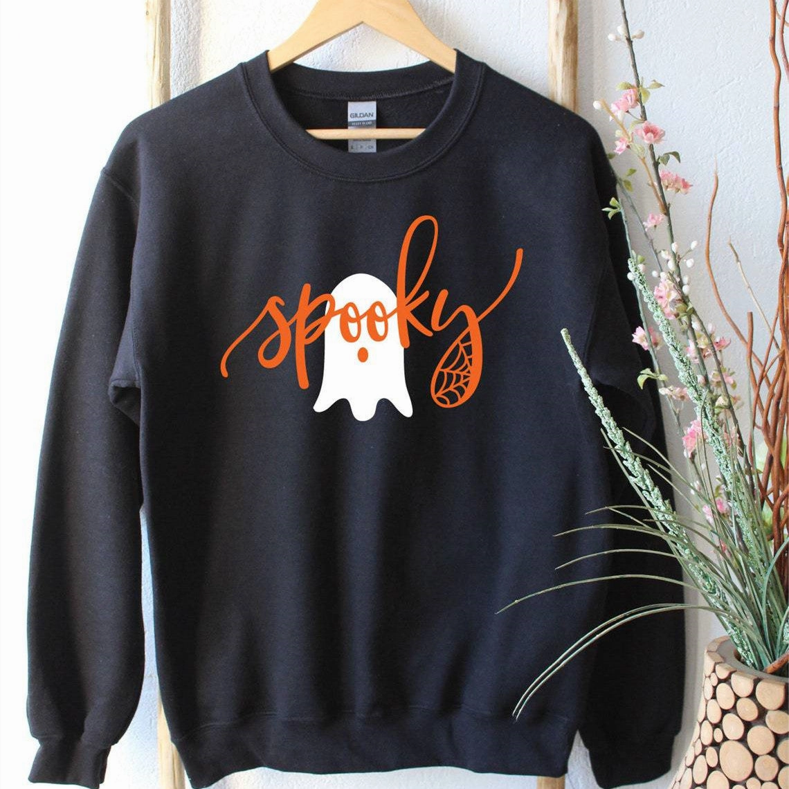 product ribbon playfulness product thermal lining insulation Halloween Spooky Ghost Colorful Letter Printed Sweater Girl