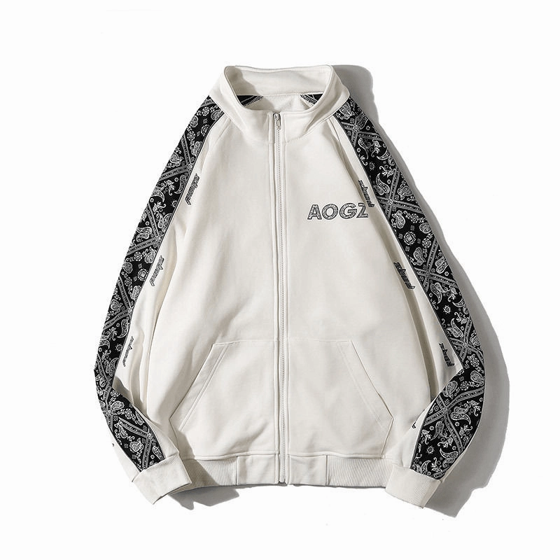 cycling suitable Essential Bold Cashew Flower Stand Collar Jacket Loose Trend Couple Coat