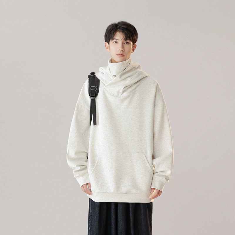 Hooded Turtleneck Sweater Men's Autumn Winter Couple Workwear Mechanical Style Cozy Street Style
