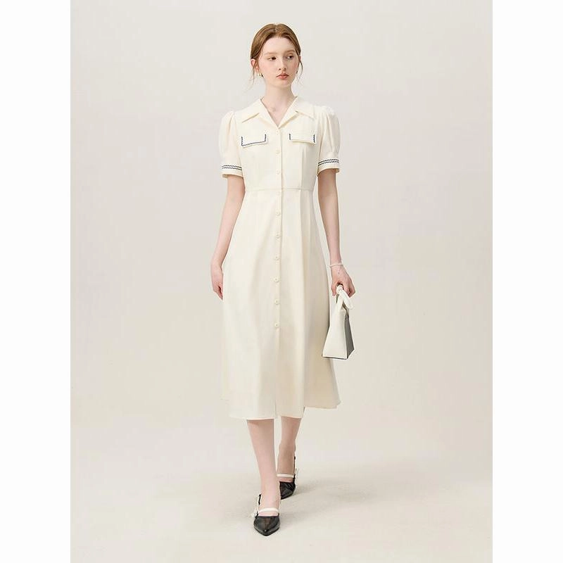 Maternity Look Simple Comfort Summer Chic Vintage-Inspired Polo Collar Mid-Calf Dress