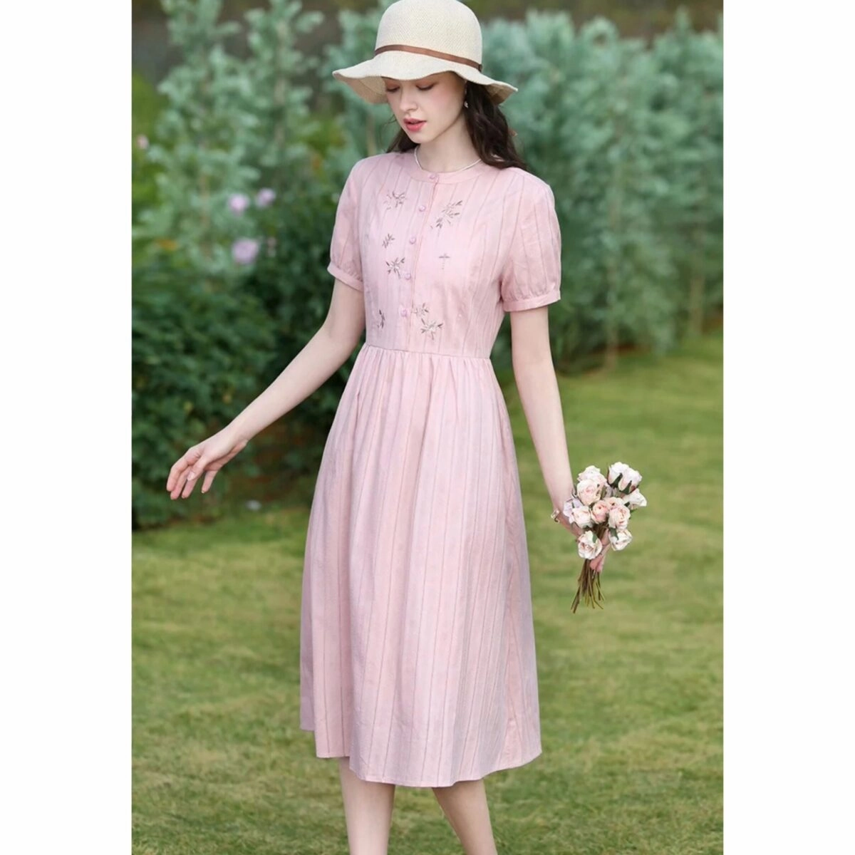 Theatre Time Summer Pink Embroidery Dress