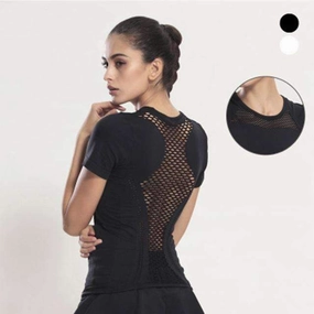 Summer Style Fitness Women Sports T-shirt Running Short Sleeve Quick Dry Breathable Gym Sexy Hollow Nylon Sportswear Tops runner