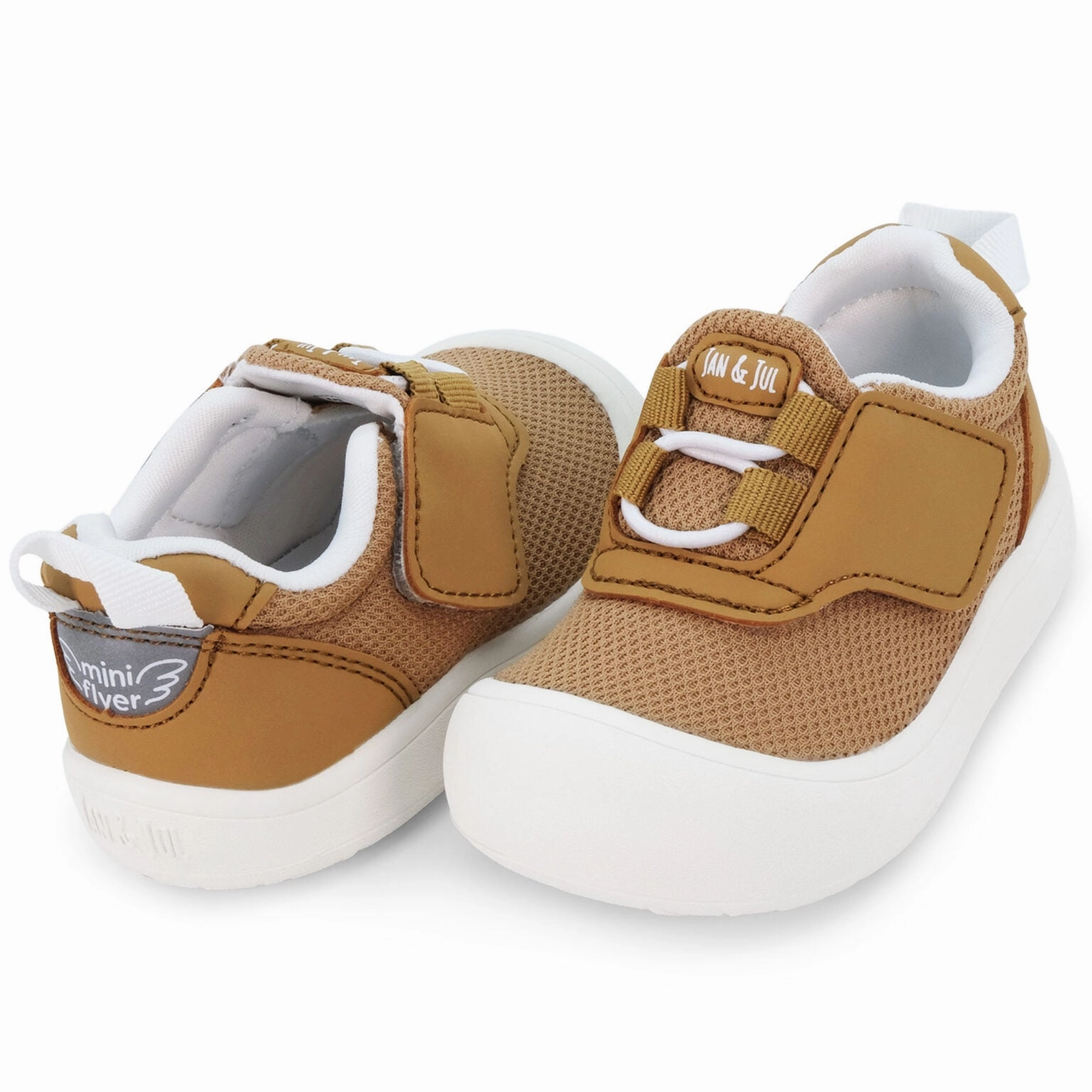 Grip Support Firm Heel Jan & Jul Mini-Flyer Shoes - Soft Brown