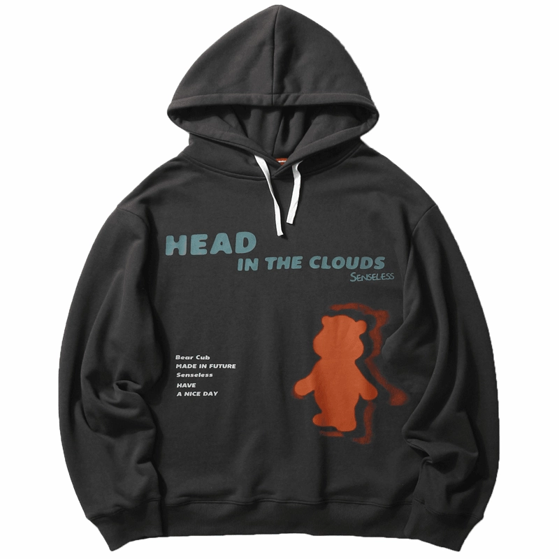 Sweater Hooded Fleece Original Tide Brand Letter Bear Print Loose Trend Wild Winter New Men'S and Women'S Jackets Concert wear All Purpose Layer