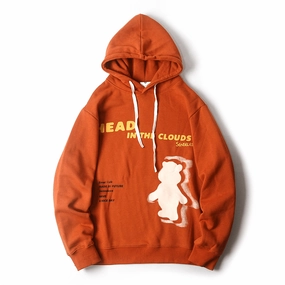 Layer Chic Sweater Hooded Fleece Original Tide Brand Letter Bear Print Loose Trend Wild Winter New Men'S and Women'S Jackets